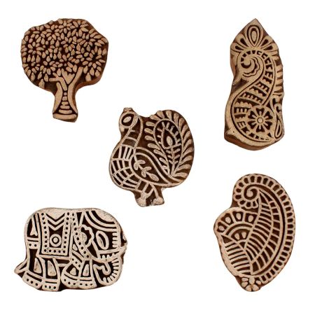 Set of 5 Piece New Mix Wooden Printing Blocks